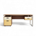Bureau en bois avec tiroirs de rangement couleur jaune et blanc 150 x 75 x 75cm