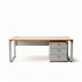 Bureau moderne en bois et métal avec tiroirs 120 x 60 x 75cm gris et naturel