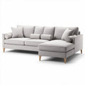 Canapé d'angle en tissu gris clair avec coussins et pieds en bois 200 x 90 x 85cm