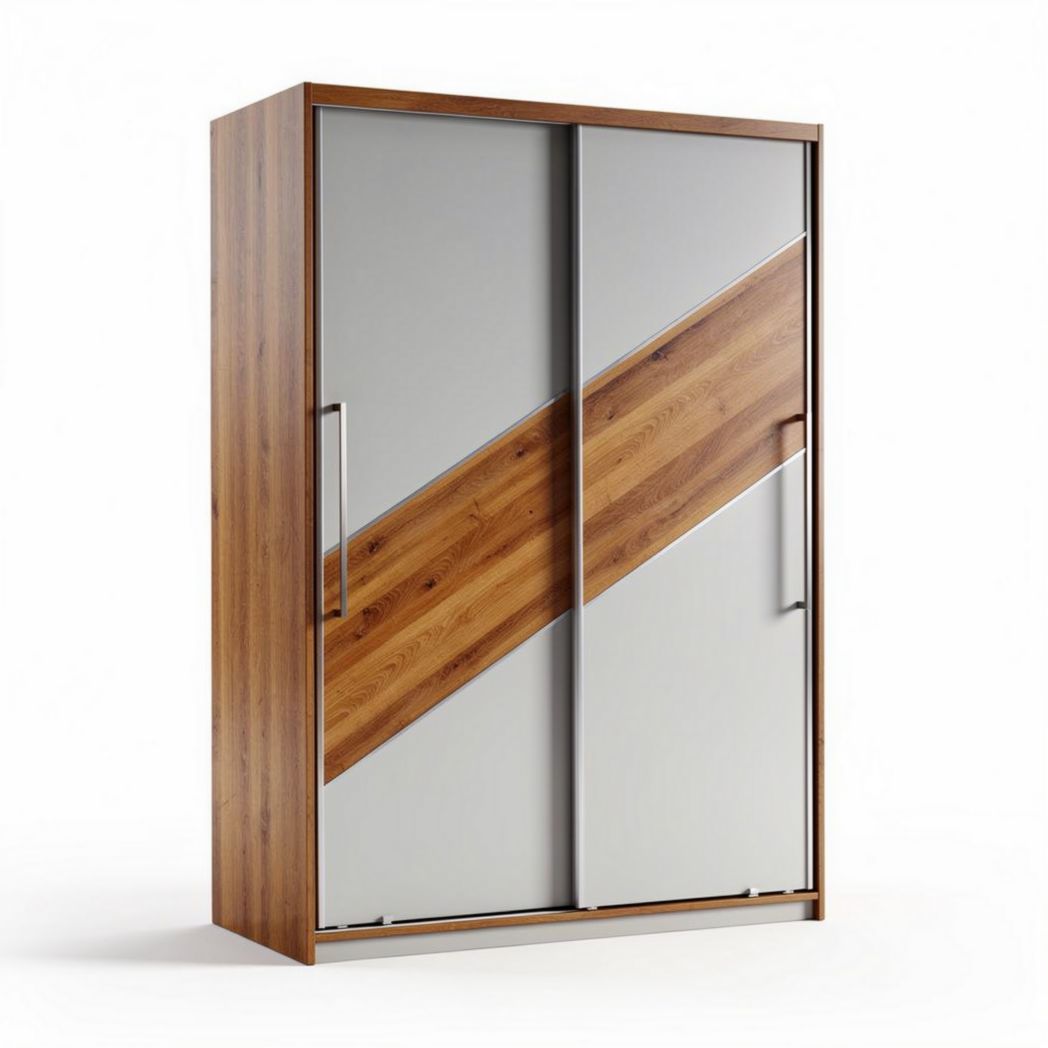 Armoire en bois avec portes coulissantes 180 x 100 x 60cm dans des teintes naturelles