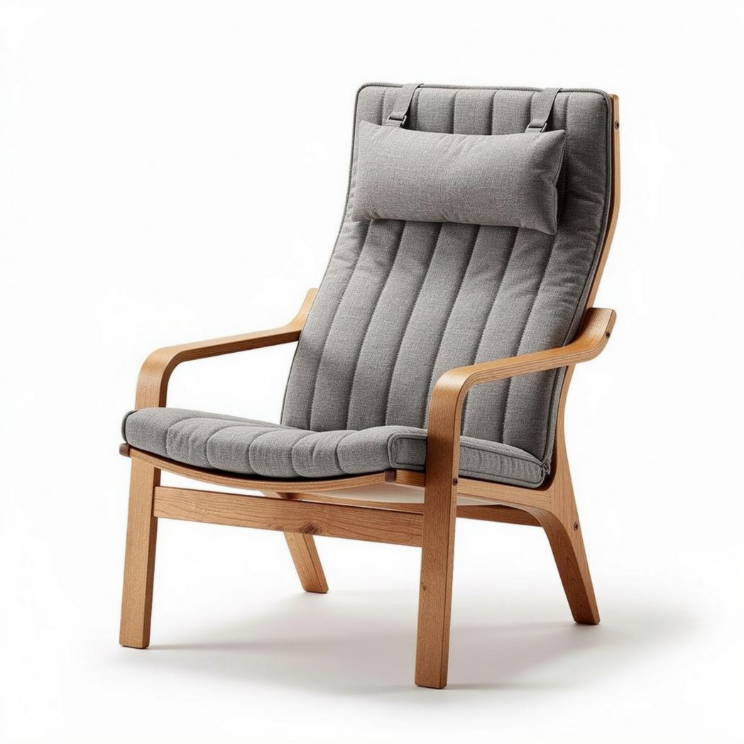 Fauteuil en bois avec rembourrage en tissu gris 80 x 70 x 100cm