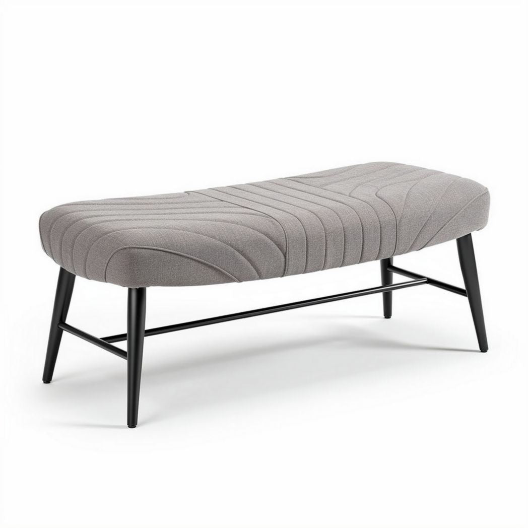 Banc en tissu gris avec structure en métal noir dimensions 120 x 50 x 40cm