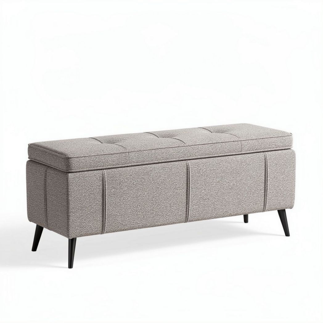 Banc de rangement en tissu gris 120 x 40 x 45cm avec pieds en métal
