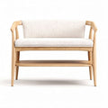 Canapé en bois clair avec coussin en lin beige et étagère inférieure 100 x 70 x 75cm