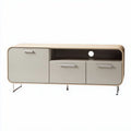 Meuble TV en bois naturel et mélamine gris 120 x 40 x 45cm avec tiroirs
